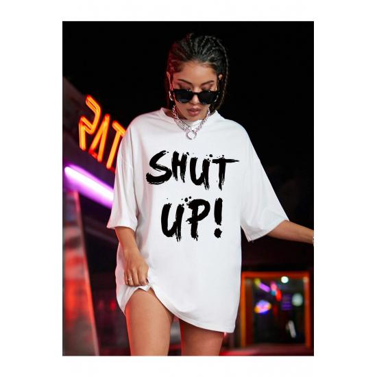 

Женская футболка оверсайз с принтом Shut Up M чёрный