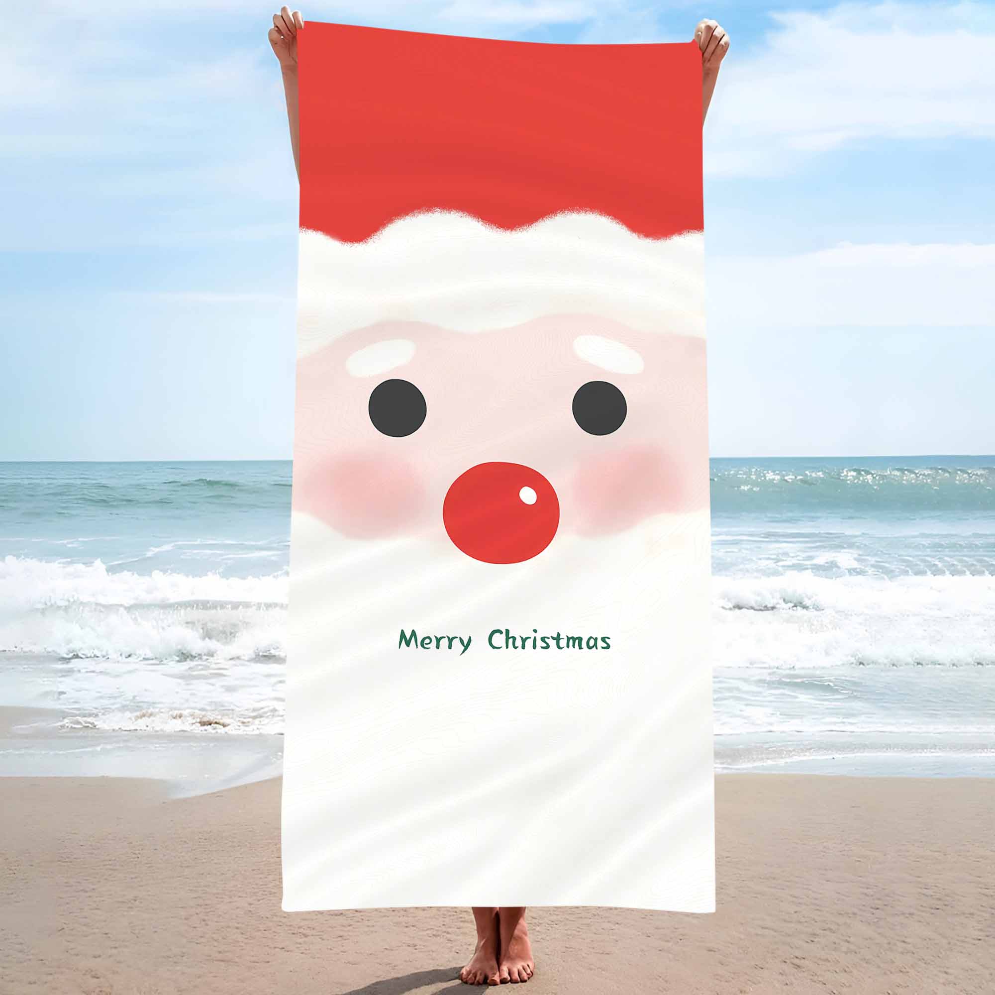 

Merry Christmas Santa Claus Background Cute Single sided Printed Beach Towel Home Decoration Bath Towel 75x150cm Bathroom W30*H60(CM)