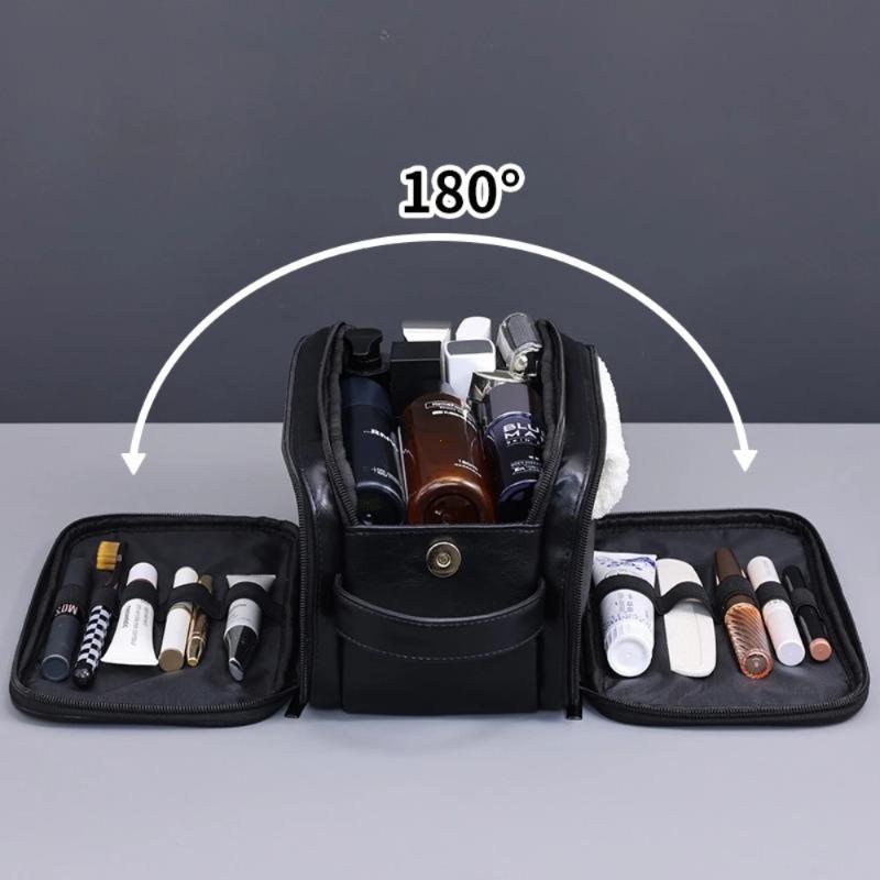 Men's Large Capacity Waterproof PU Leather Toiletry Bag Travel Cosmetic Organizer for Business Trip and Gym