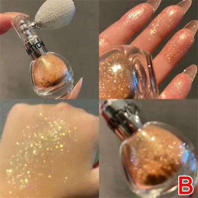 Glitter illuminante polvere di perla spray illuminante diamante alta lucentezza airbag profumo scintillante luce viso corpo trucco cosmetici, 2) Oro dorato