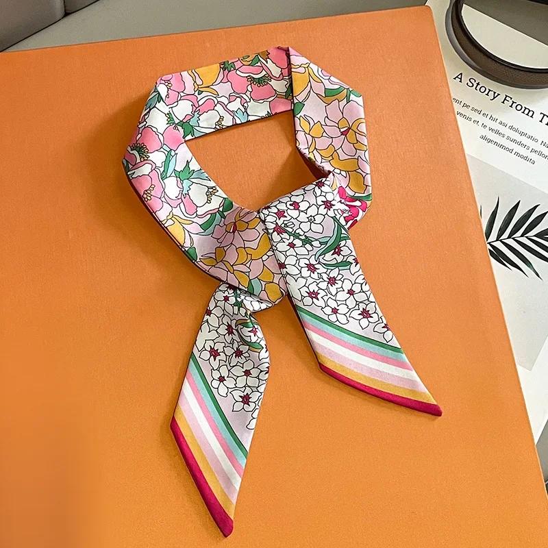 Women Narrow Thin Scarf Horse Print Long Ribbon Scarf Handle Bag Multi-Function Decorative Neckerchief Hair Tie Band