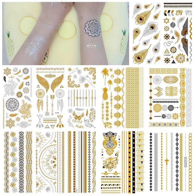 Bronzing Tattoo Sticker Set Gold Silver Yhmtsticker Tattoo Waterproof Sticker