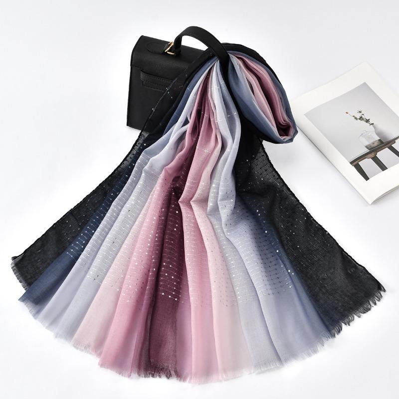Hot-selling Popular Gradual Change Color Matching Polyester Scarf Women's Striped Sequins Elegant Women's Ethnic Headscarf