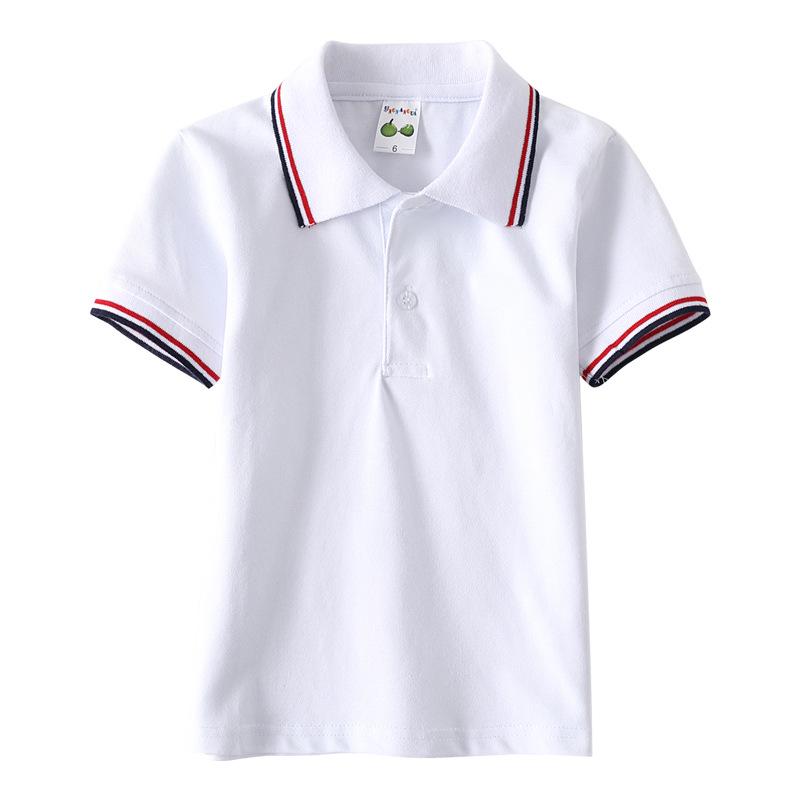 Guttehvit kortermet poloskjorte, grunnskoleuniform, nedbrettskrage, jenters avgangsklasset-skjorte