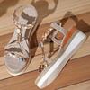 Damen Böhmische Keilsandalen, Zehenfrei Ausgeschnitten Holzschnalle Sommerschuhe, Übergröße Mode-Schuhwerk