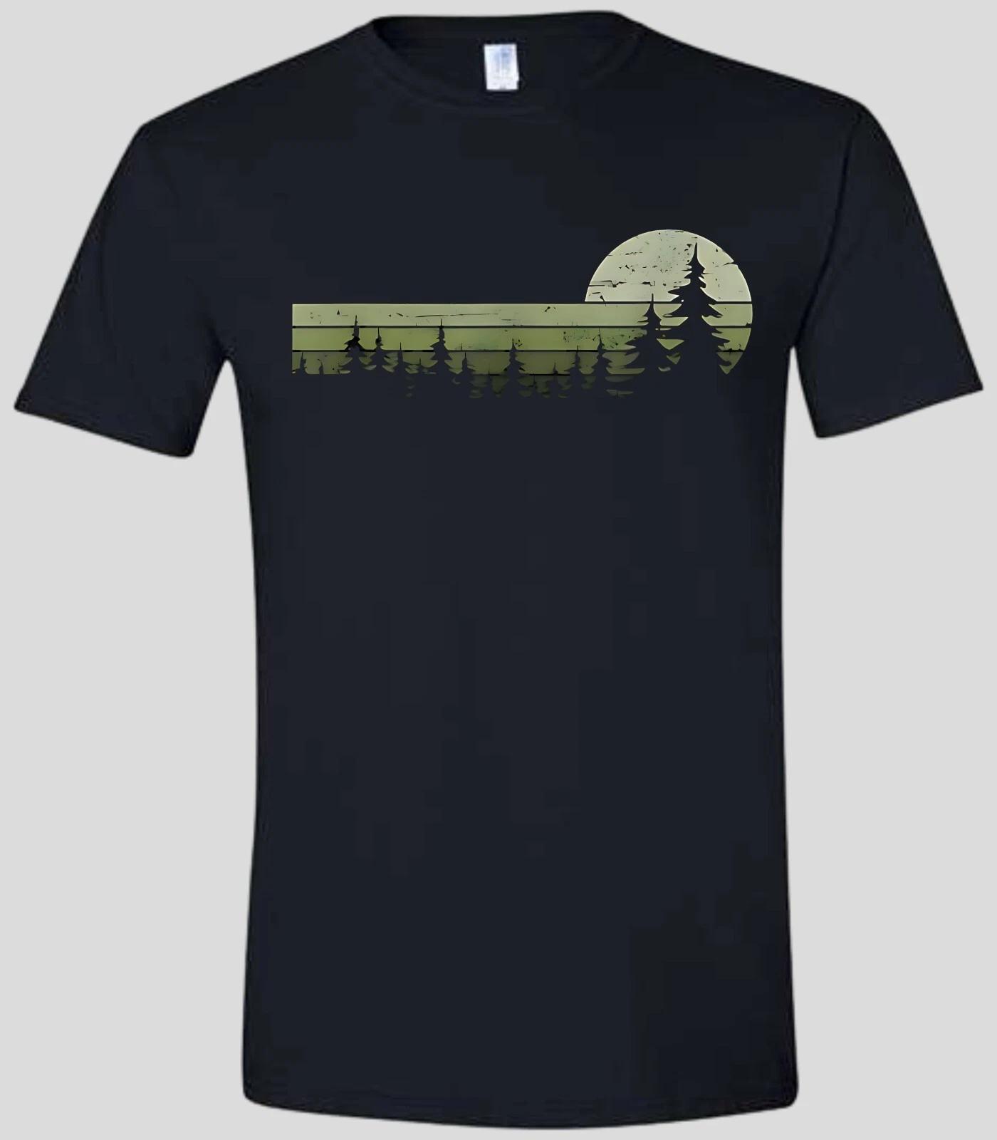 Pine Forest And Moon Black T Shirt L