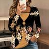 Tops for Women  Floral Print Long Sleeve Fake Two‑Piece Top Fall Casual Slim Pullover Women's Long Sleeve Top