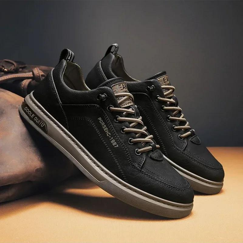 Fashion Men's Casual Leather Sneakers Waterproof Vulcanized Shoes Men 2025 Comforthable Spring Sneakers Men Casual Shoes Plus Size 39-44