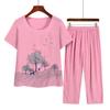 Conjunto de Pijama Feminino com Gola Redonda, Manga Curta e Calça Cropped Conjuntos para Relaxar Verão Floral Roupa de Dormir Conjunto Combinando