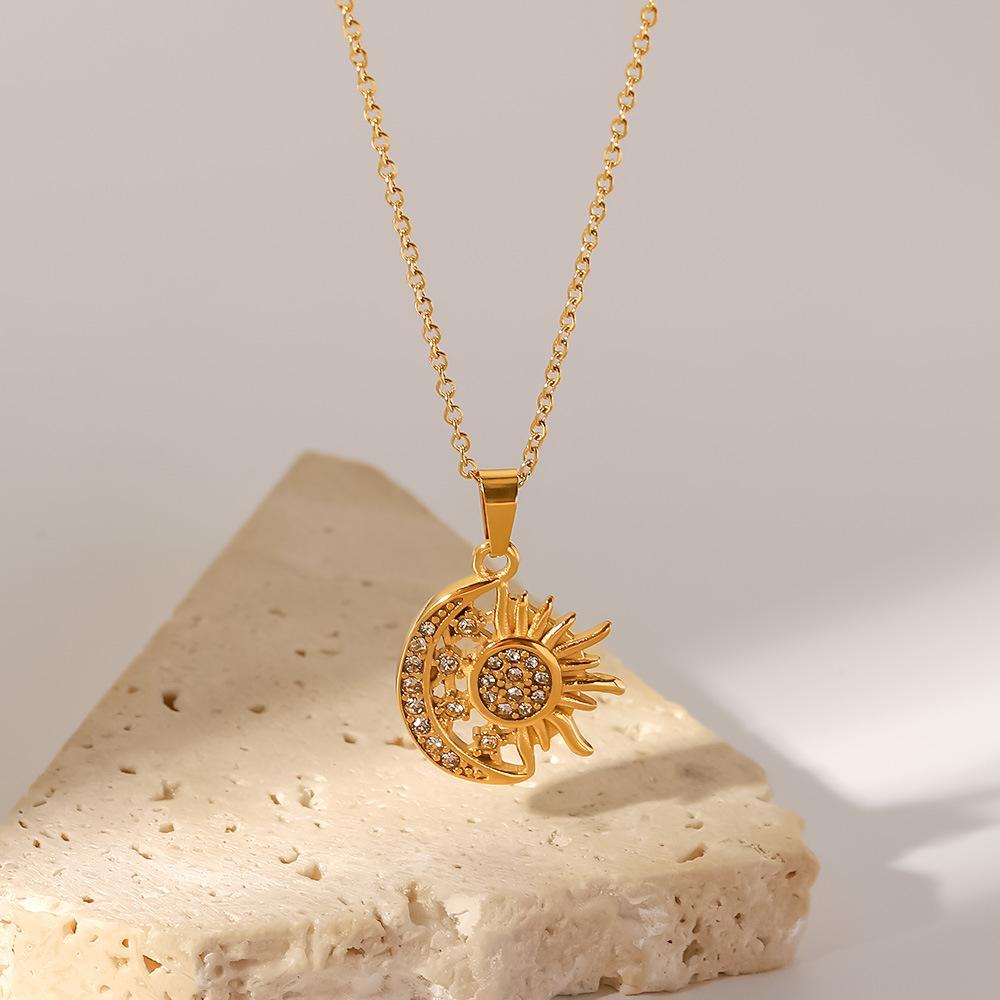 

French titanium steel 18k gold plated diamond too bright god moon pendant necklace
