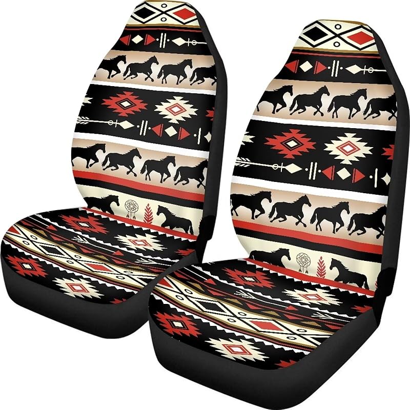 Dreaweet Navajo Print Car Seat Covers for Men Women Southwest Pattern Front Seat Protector Cover Full Set of 2pc Universal Size for Car, Truck or