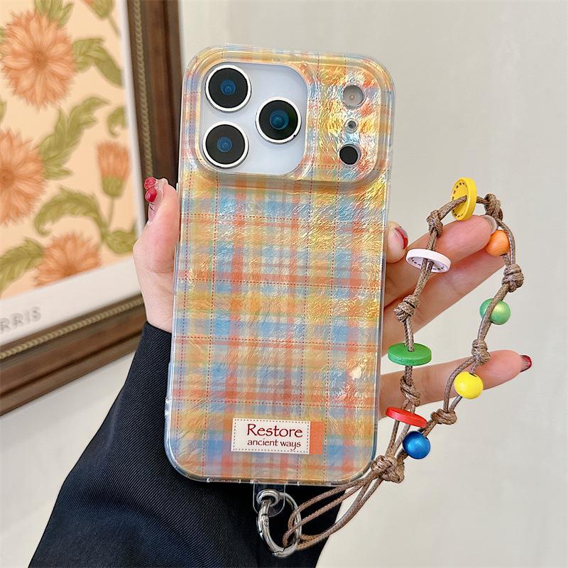 High-End Tin Foil Texture Plaid Phone Case for iPhone 17 Pro Max / 16 Pro / 15 Pro