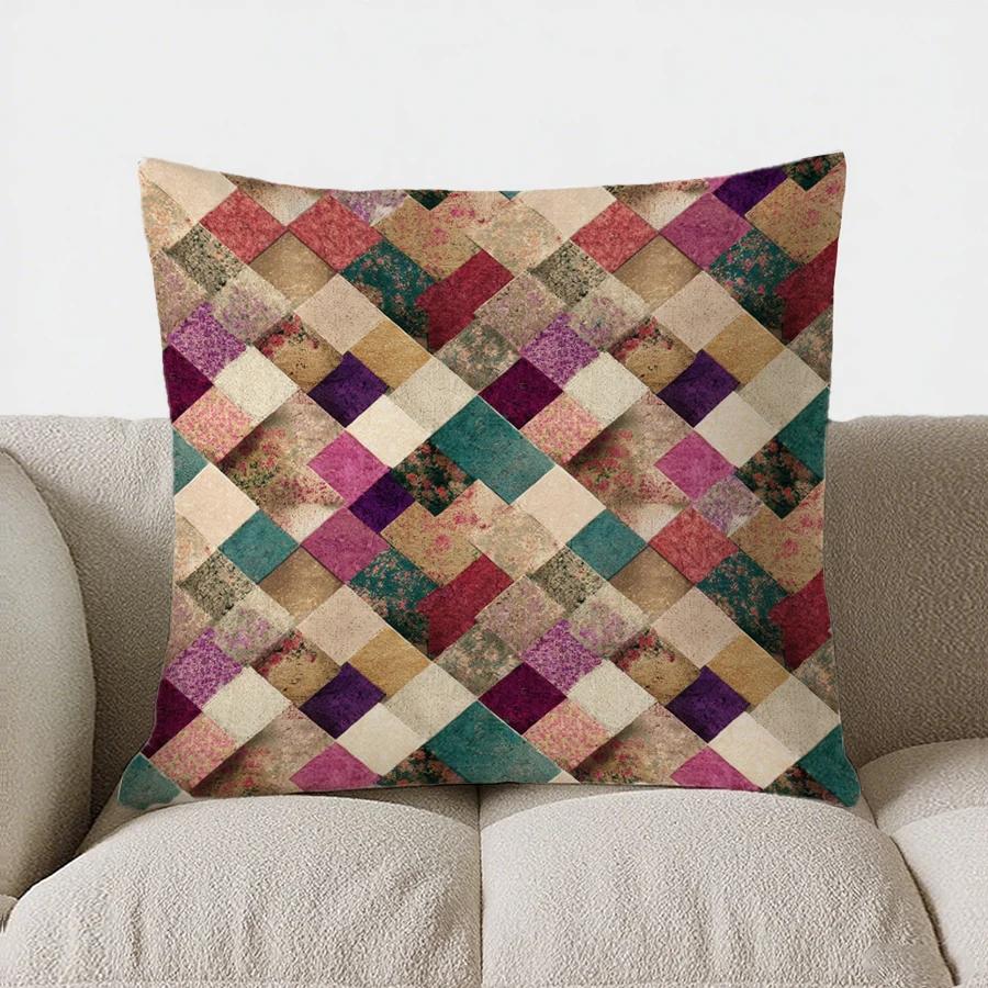 Red And White Houndstooth Patterned Throw Pillow Cover With Short Plush Print For Living Room Sofa Decoration Cushion Cover
