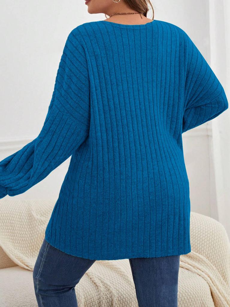 Brushed Solid Color Knit Plus Size Women's Coat - Autumn & Winter, Long-Sleeved, Loose Mid-Length