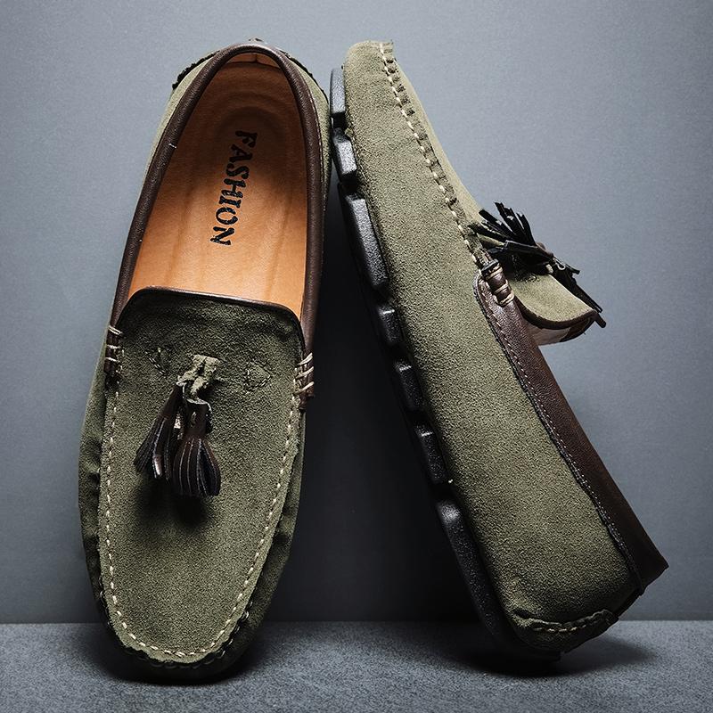 Fashion Man Summer Fashion Handsewn Genuine Leather Suede Shoes Men Casual Loafers Male Breathable Loafer Footwear Male Comfy Mocassins