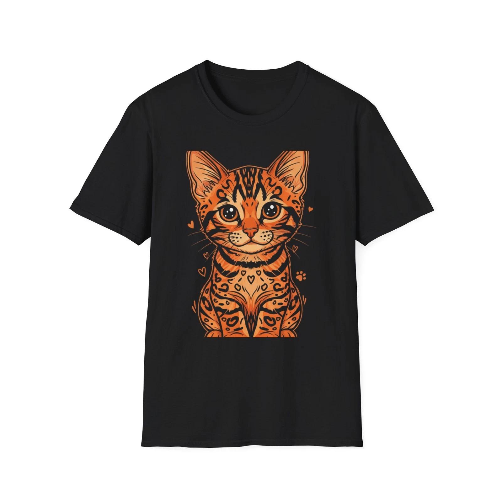 Cat Kawaii Cute Illustrated Black Tee Aesthetic Graphic T-Shirt XL