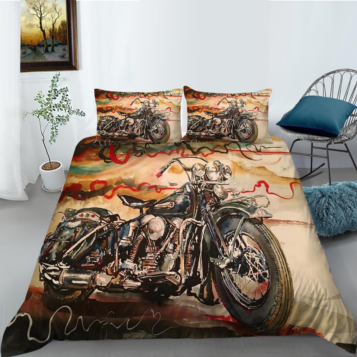 Bedding Two Or Three-Piece Set Polyester Motorcycle 3D Digital Printing EU single 135*200
