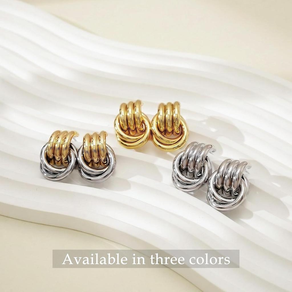 NIXMAX Chunky Gold Knot Earrings for Women Trendy Statement Dangle Earrings | 14K Gold Silver Plated, Fashion Drop Earrings, Hypoallergenic