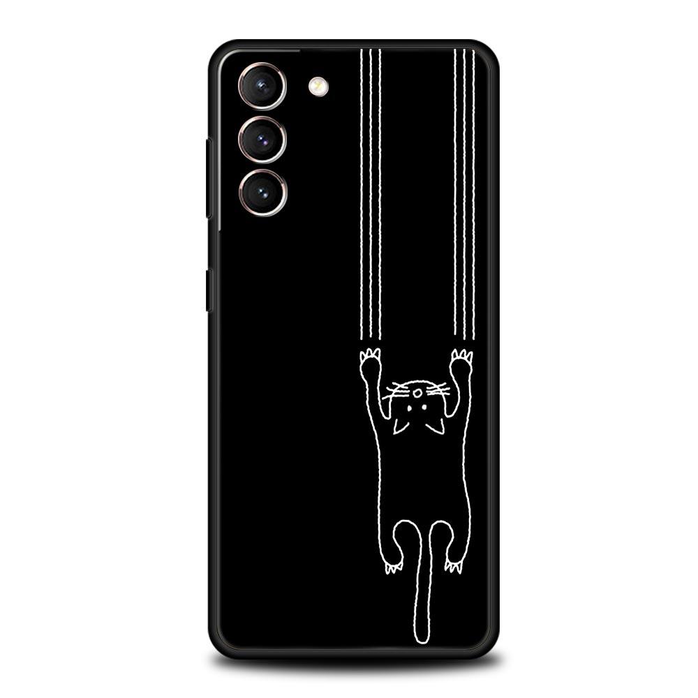 Cat Line Black Cats Phone Case For Samsung Galaxy S25 Edge S24 S23 S22 S21 Ultra S20 FE 5G S10 S10E S9 Plus Soft TPU Cover