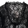 Frauen Elegante Durchsichtige Stickerei Spitze Hemd Tops V-ausschnitt Halbe Hülse Slim Fit Einfarbig Kurze Hemd Unten Abgeschnitten Tops