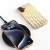 For iPhone 16 Plus Case Woven Texture Electroplating Edge Leather Coated PC+TPU Phone Cover