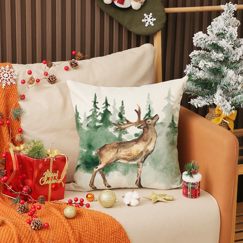New Christmas Throw Pillow Case Linen Print Christmas Tree Decoration Cushion Living Room Versatile Sofa Cushion