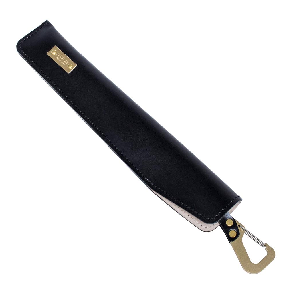 Tabarat Fan Fan with Made in Japan with Genuine Himeji Leather Size Pouch, Case, Carabiner, (Black, M)