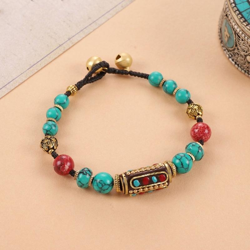 Natural Stone Tibetan Nepalese Beaded Bracelet Handcrafted with Copper Beads Wristband for Meaningful Gift Giving