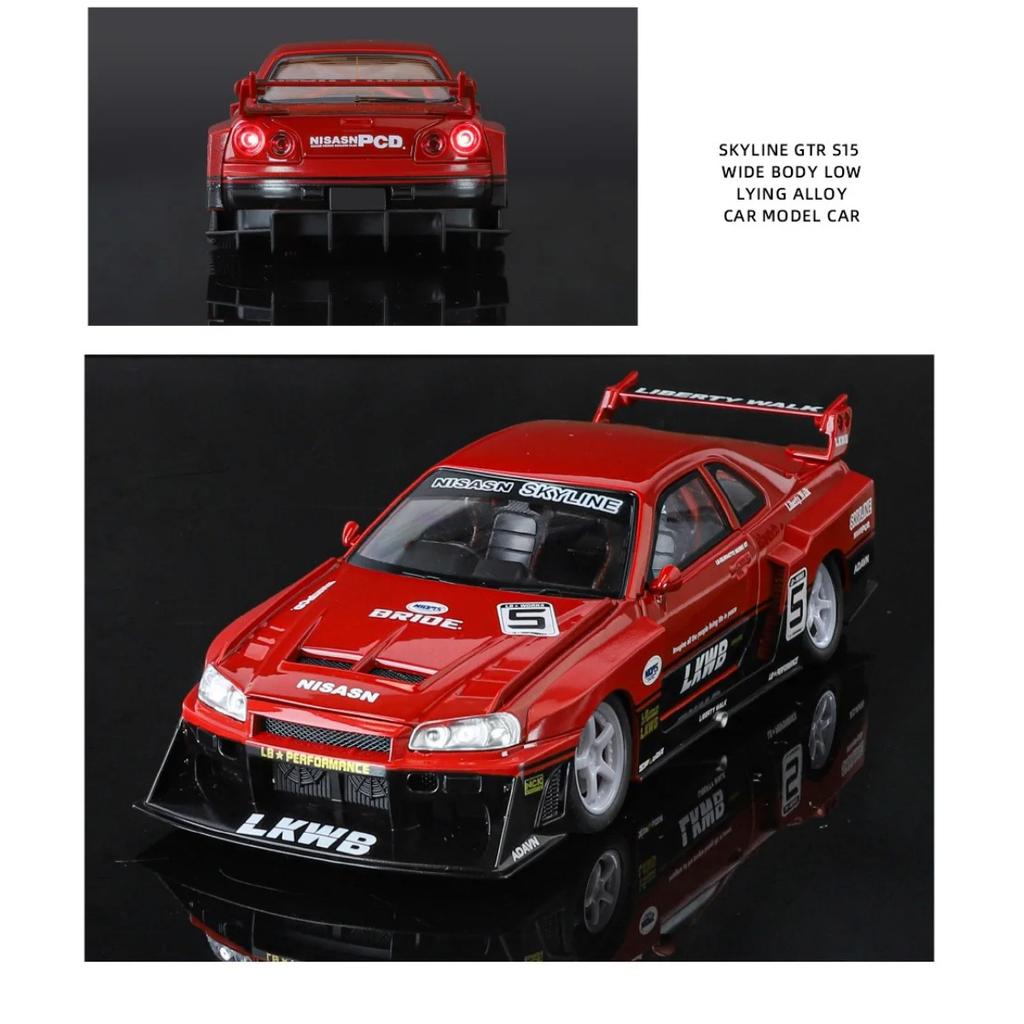 1/24 Scale Cool Nissan GTR Alloy Sports Car Model, Simulated Interior Details, Cool Lighting and Sound Effects, Four-wheel Shock Absorption