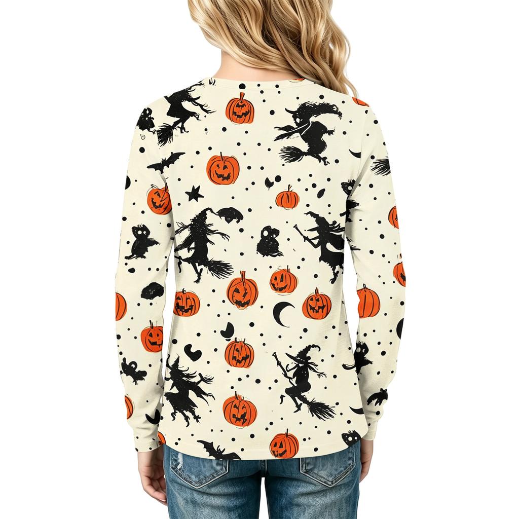 Children's Halloween Print Long Sleeve Neck T-Shirt for Boys Girls