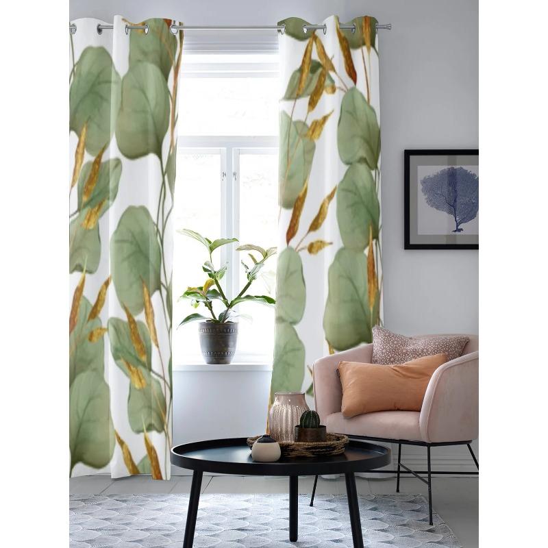 Grüne Blätter auf weißem Hintergrund Fenstervorhang für Wohnzimmer Schlafzimmer Dekoration Vorhänge Luxus Küchenvolantvorhänge