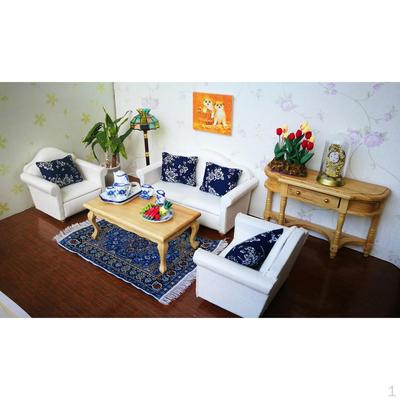 1/12 Dollhouse Miniature Blue Floral Cushions Pillow Sofa Bedroom Accessory Decoration