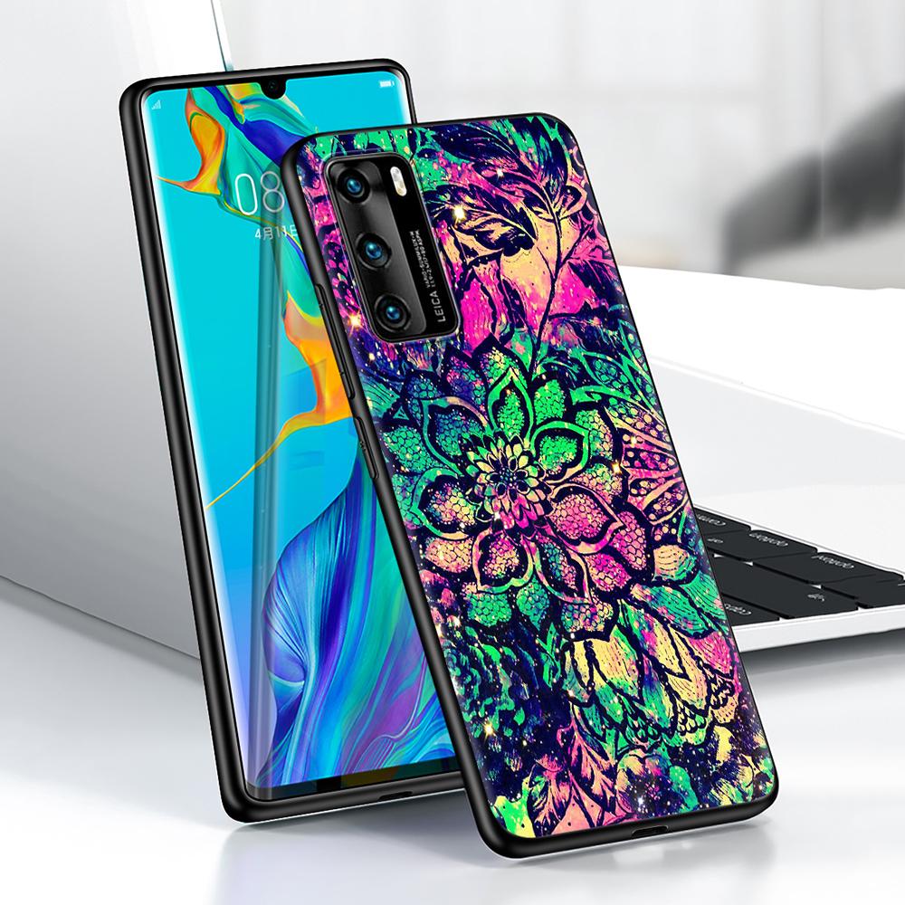 Mandala Sunflower Hülle für Huawei P30 P Smart Z P40 Lite E P20 Y7 Y9 2019 Honor 8X Play 9A 50 20 9X Pro Schwarze weiche Telefonabdeckung