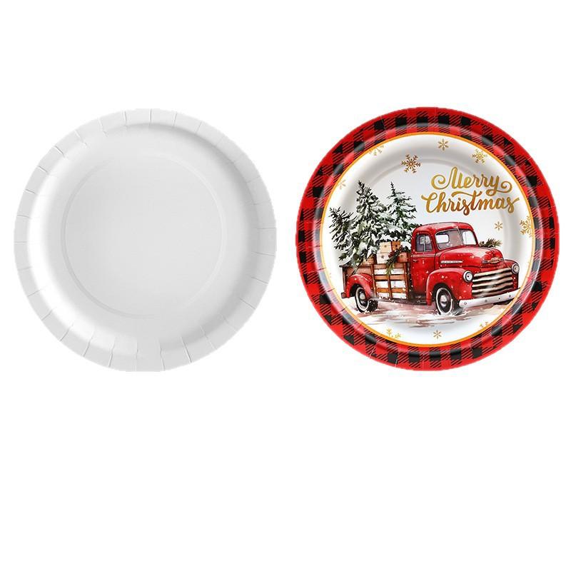 10/20/50pcs Christmas Disposable Plates Tableware Decorations Dessert Dish Christmas Car Snack Paper Plates Party Supplies Kids