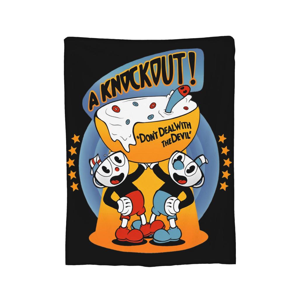 Cartoon Cuphead and Mugman Game Blanket Flannel Decoration   Multifunction Throw Blankets for Bedding Travel Bedspread