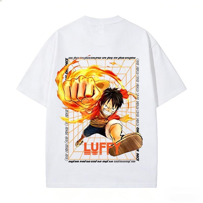 New One Piece Anime Luffy Print Tshirt Unisex Loosefit Pure Cotton Streetwear Tee Fire Fist Anime Graphic Casual Top