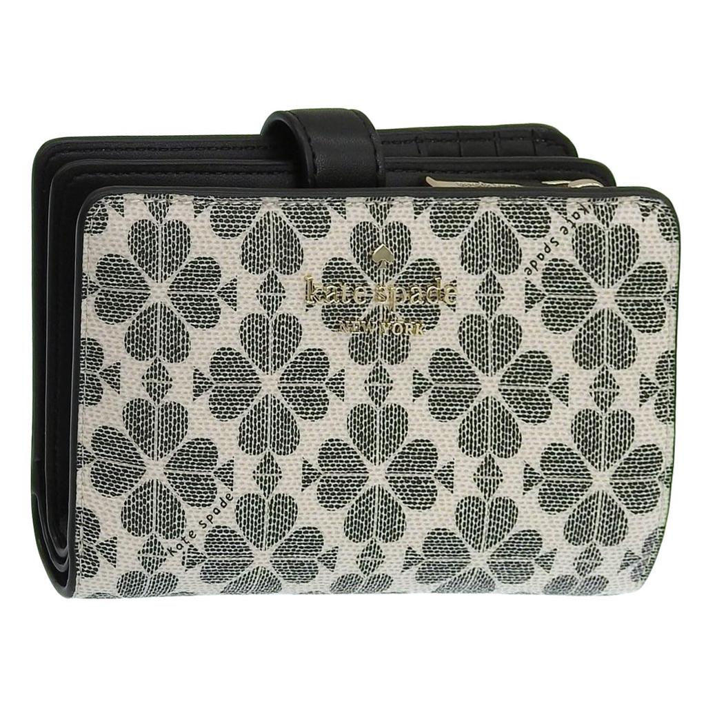 Kate Spade Women's Bifold Wallet, Compact, Outlet Brand, Black, Spade Flower Coated Canvas, Medium Compact Bifold Wallet, SPADE FLOWER KG488 001,