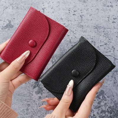 New PU Leather Short Wallet Zipper Solid Color Card Holder Mini Small Handbag Ladies
