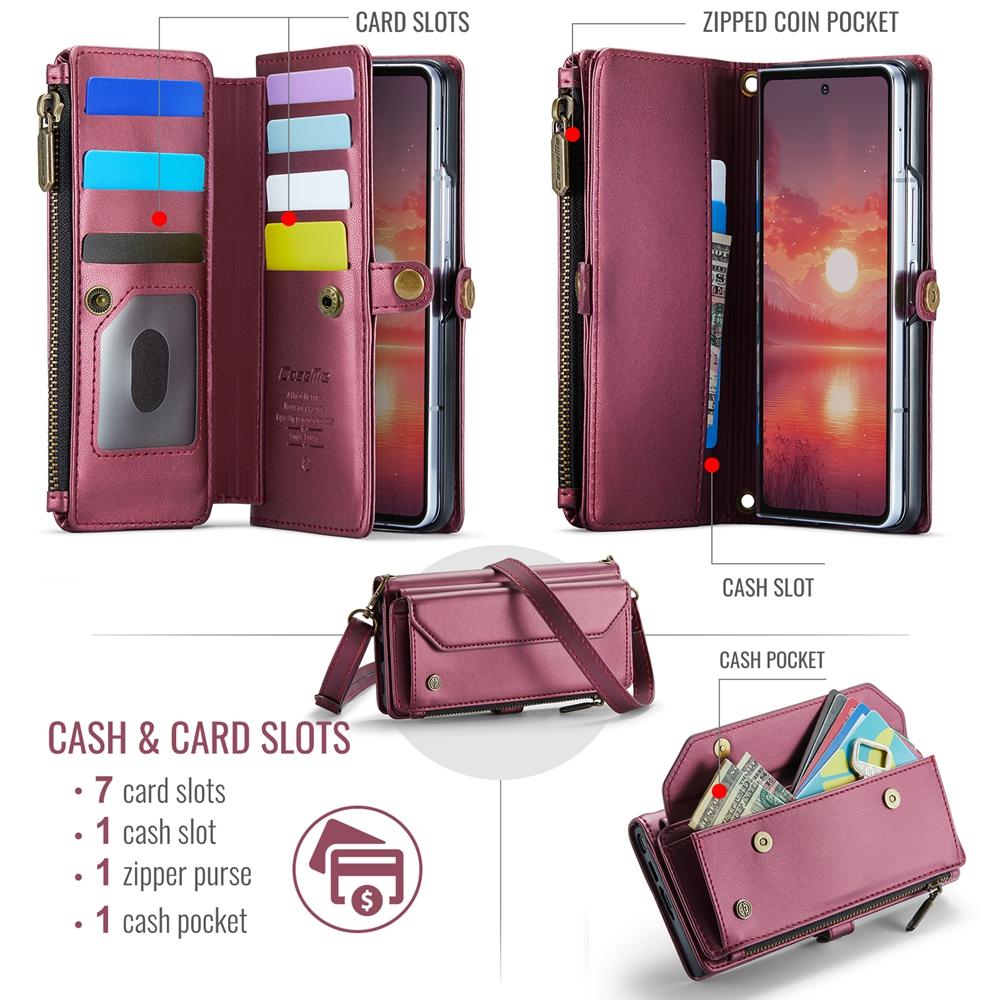 Θήκη Πορτοφόλι με Κορδόνι Crossbody και Φερμουάρ για Samsung Galaxy Z Fold 8 Ultra 7 6 5 4 3 Fold8 Fold7 Flip Θήκη Κινητού με Θέσεις για Κάρτες