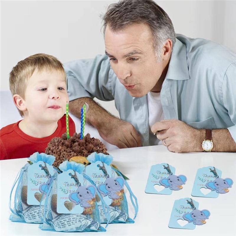 90Pcs/set Baby Shower Return Favors Elephant Keychains Organza Bags and Thank You Tags for Theme Party Favor Baby Kids