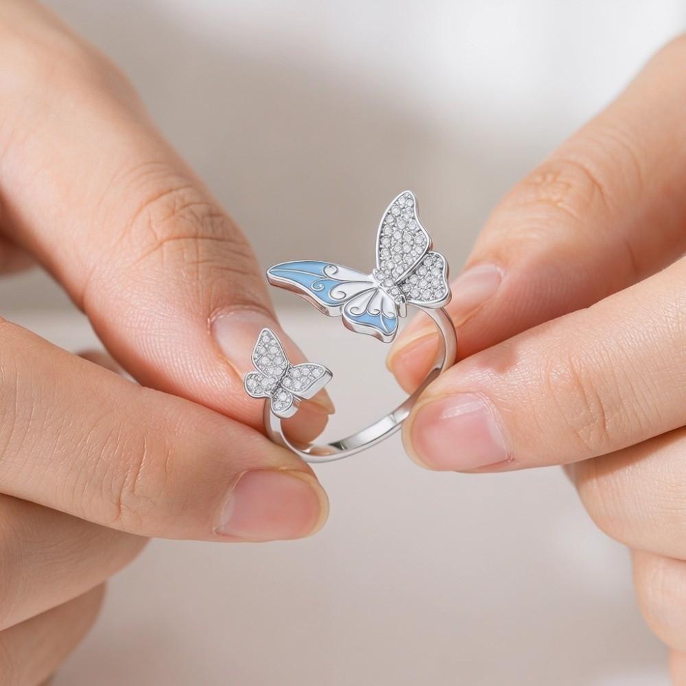 Enamel Butterfly Open Ring Elegant Finger Jewelry Gifts for Women Butterfly Zircon Ring Girls