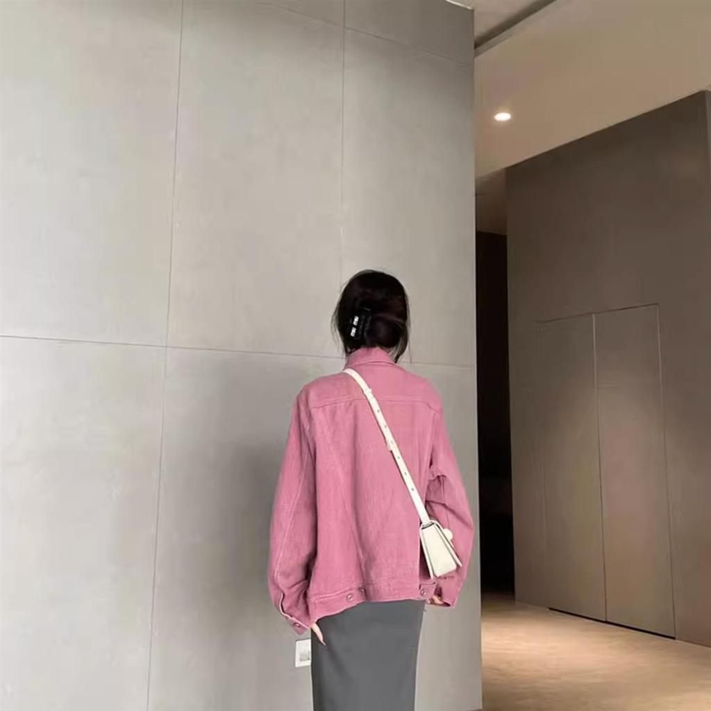 Women's Retro Rose Pink Denim Jacket – American and Hong Kong Style, Loose Fit, Versatile for Spring & Autumn