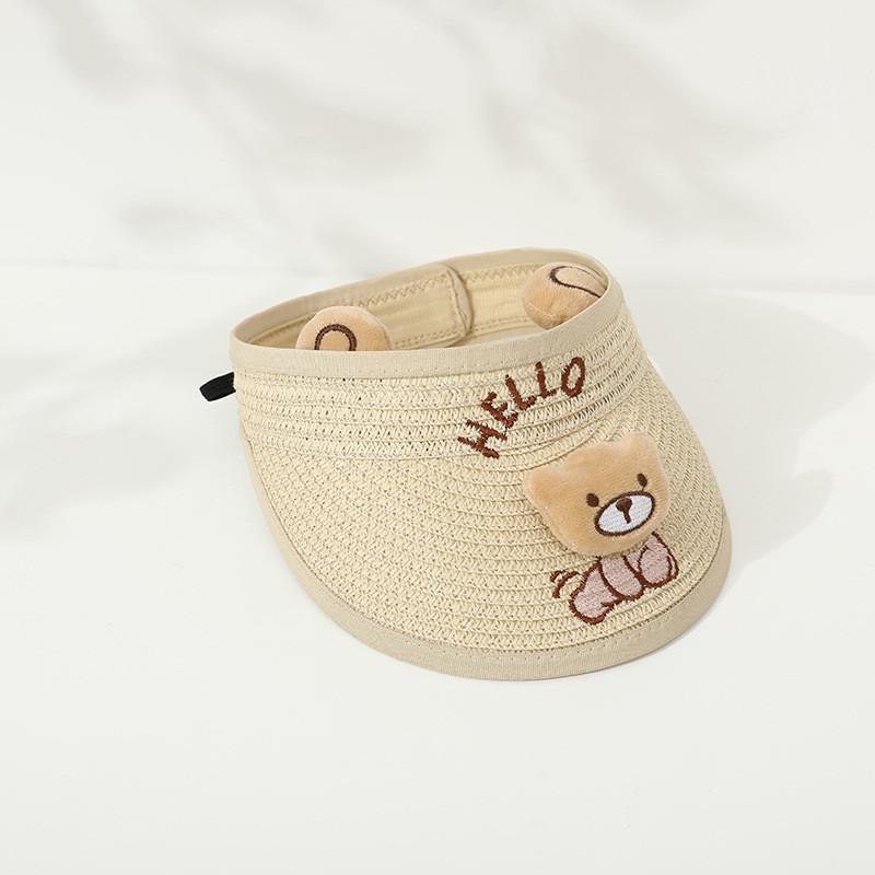 Children's Summer Straw Hat With Wide Brim Cute Bear Ears Breathable Sunshade Cap