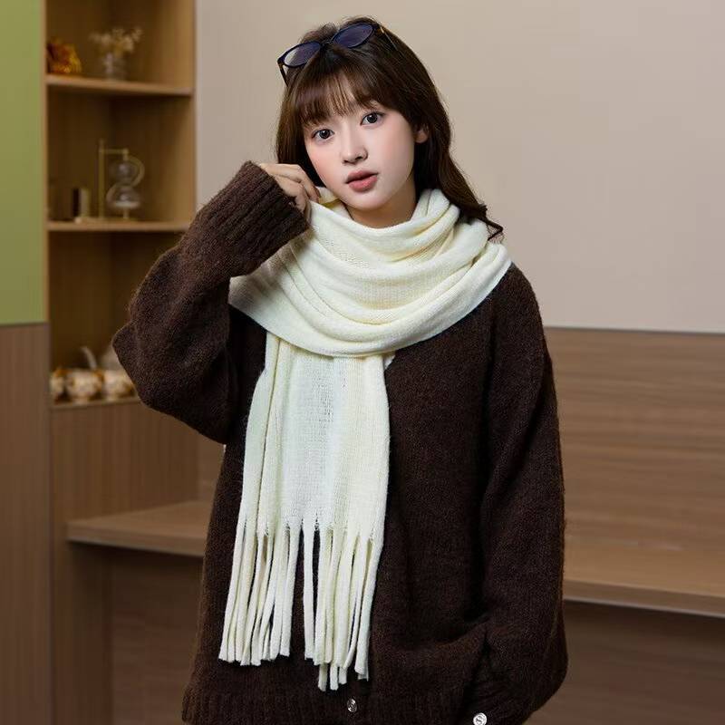 

Japanese Simple Imitation Cashmere Thickened Scarf for Women Winter Korean Style All Match Tassel Knitted Long Scarf Shawl Couple More than 175cm