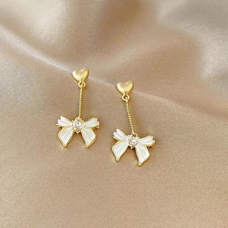 

Серьги-бантики из высококачественного сплава, женские, нишевые, свежие, с бахромой из циркония, элегантные серьги, новый стиль, модные украшения