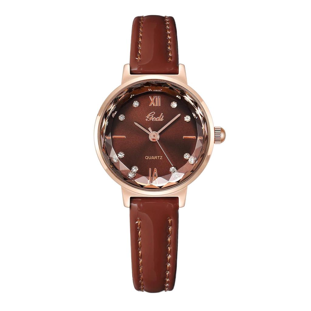 Gedi Korean Petite Brown Women's Luxury Diamond-Set Quartz Watch