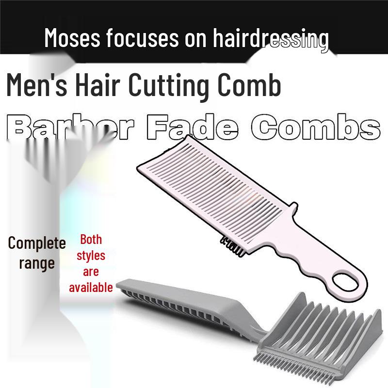 Multifunctional Long Handle Men's Slope Flat Top Clipper Comb for Pompadour and Fade Haircuts