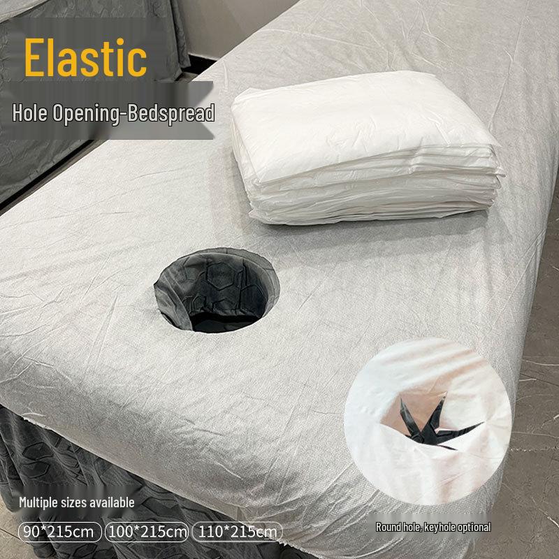 Disposable Dustproof Beauty Salon Bed Cover with Hole - Elastic Fitted Non-Woven Fabric Sheet for Massage Bed