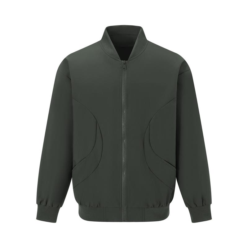 

Men s Long Sleeve Baseball Jacket Solid Color Zip Up Stand Collar Casual Lightweight Coat M зелёный