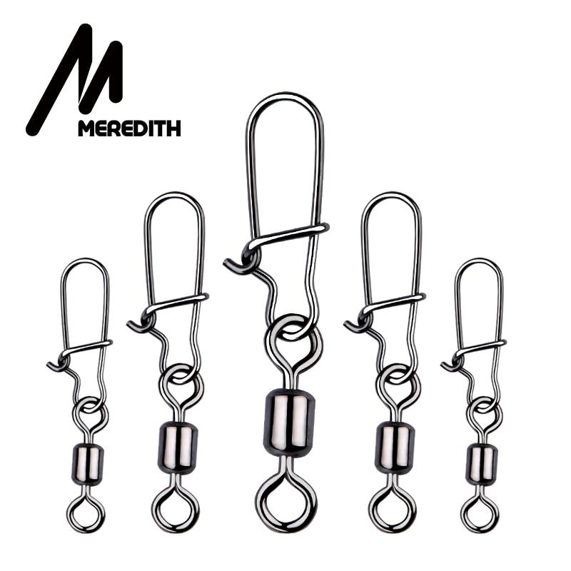 MEREDITH 50PCS Pike Fishing Accessories Connector Pin Bearing Rolling Swivel Stainless Steel Snap Fishhook Lure Swivels Tackle